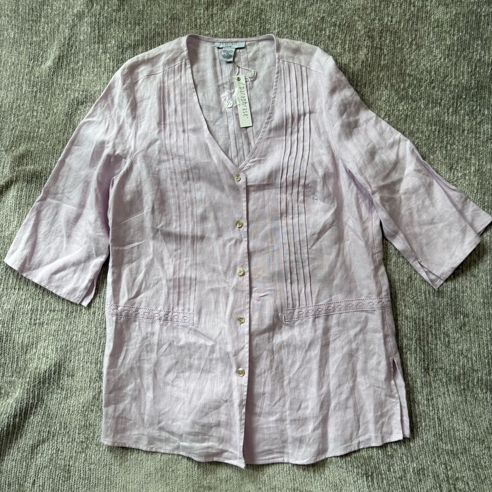 Paraphrase Woman Lavender‎ 100% Linen Pintuck Blouse 14W NWT Classic Pastel